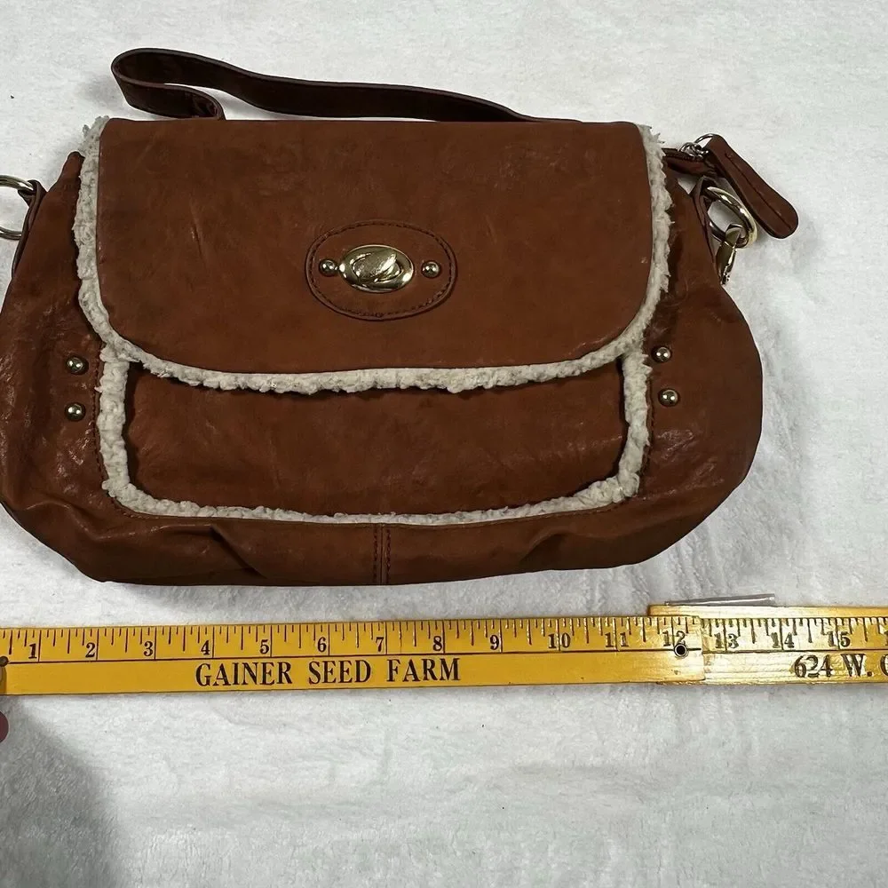 Apt 9 Women Carmel Faux Camel Fur Trim Shoulder Crossbody Purse Boho Cottagecore